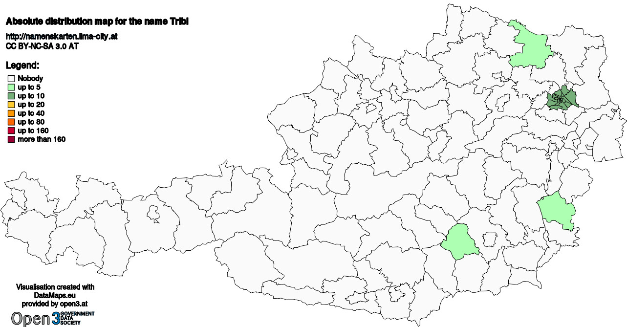 Absolute Distribution maps for surname Tribl