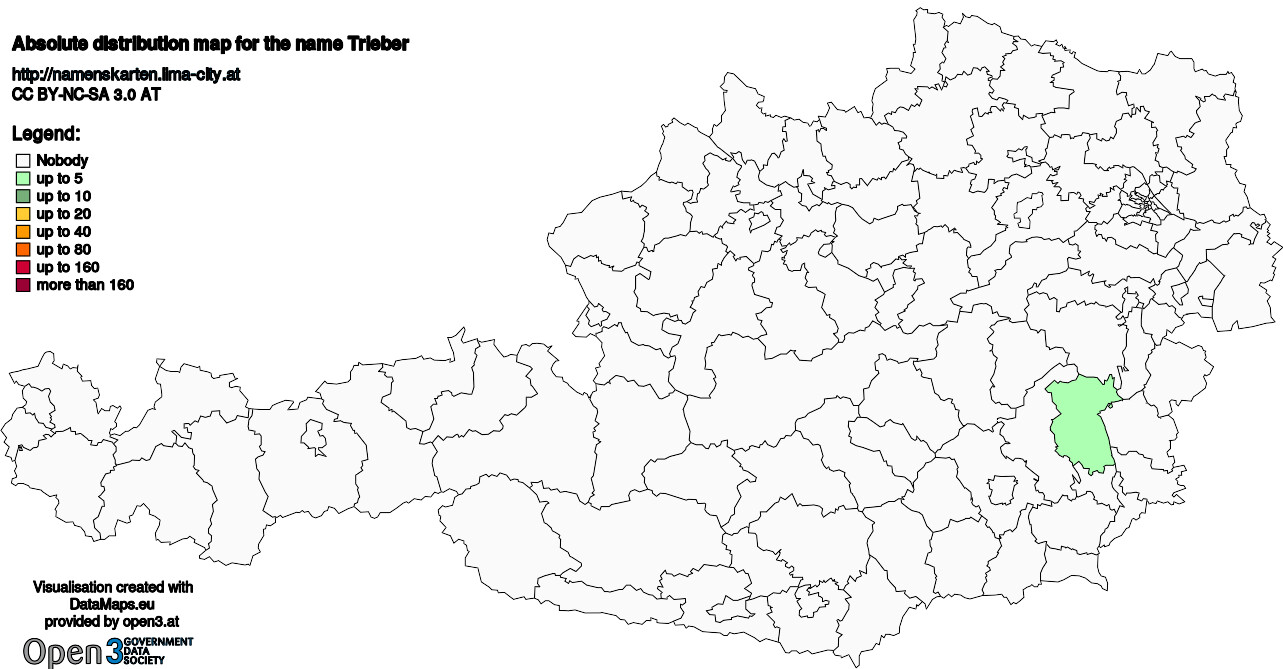 Absolute Distribution maps for surname Trieber