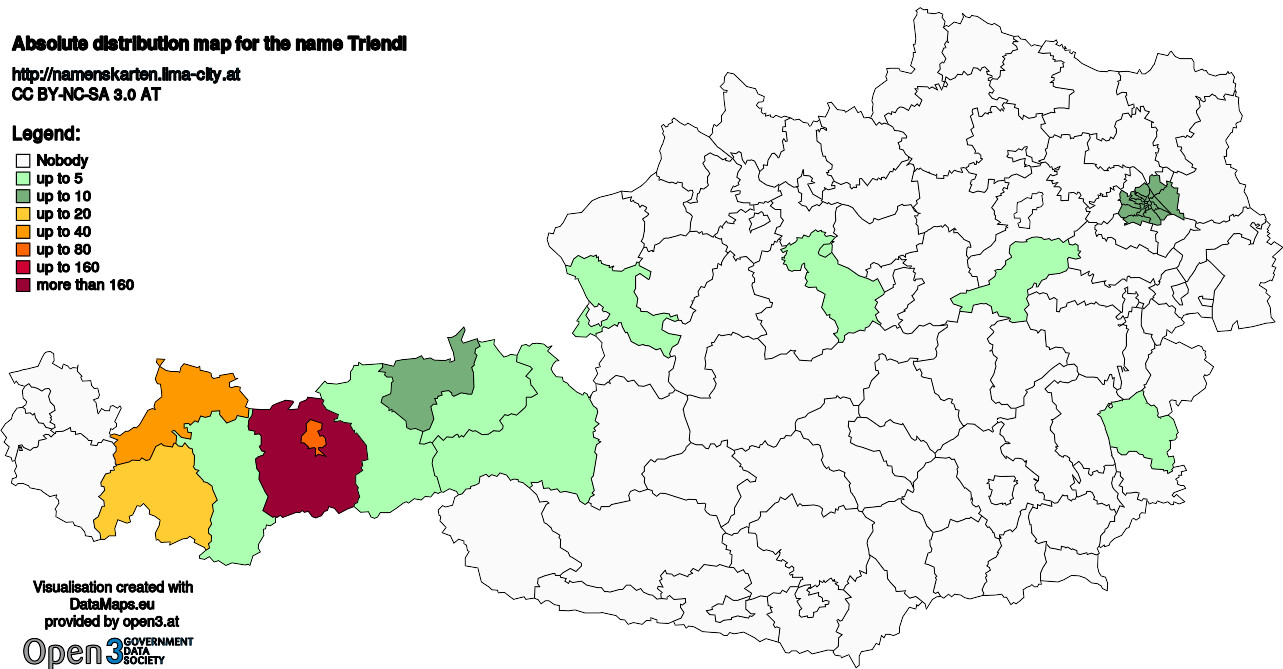 Absolute Distribution maps for surname Triendl