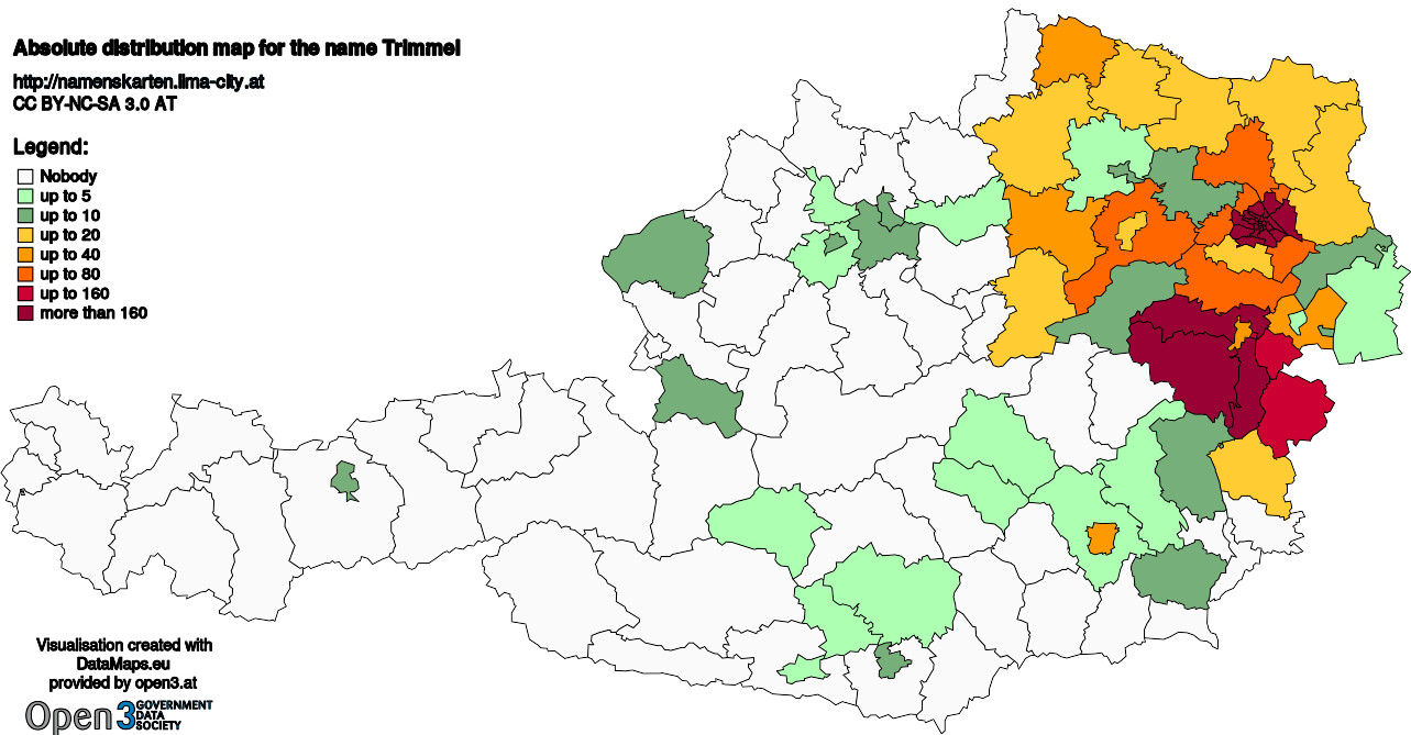 Absolute Distribution maps for surname Trimmel