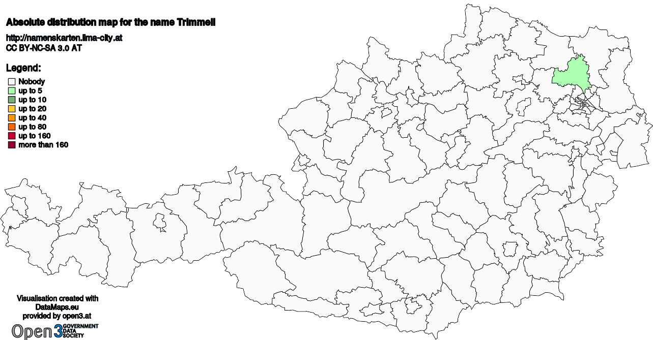 Absolute Distribution maps for surname Trimmell