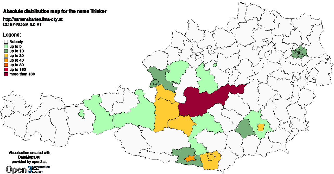 Absolute Distribution maps for surname Trinker