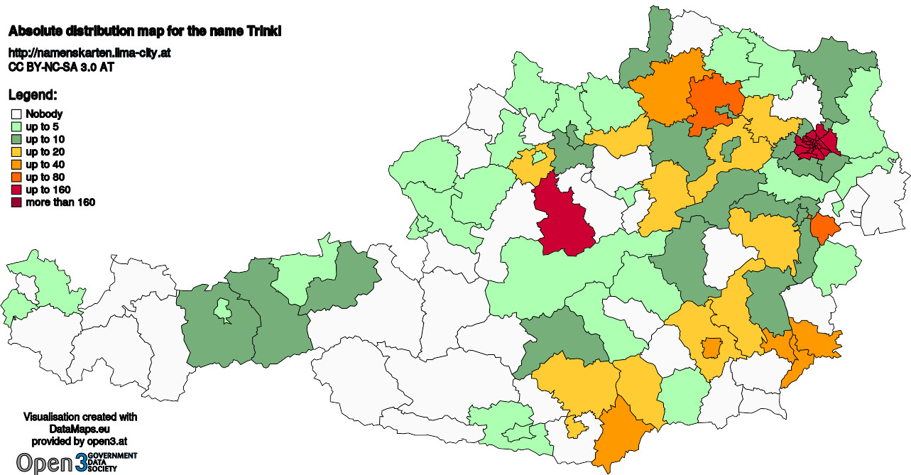 Absolute Distribution maps for surname Trinkl