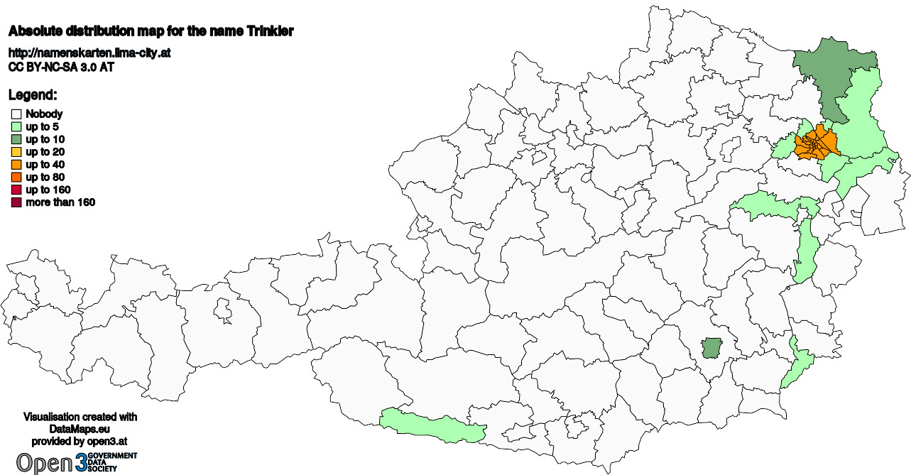 Absolute Distribution maps for surname Trinkler