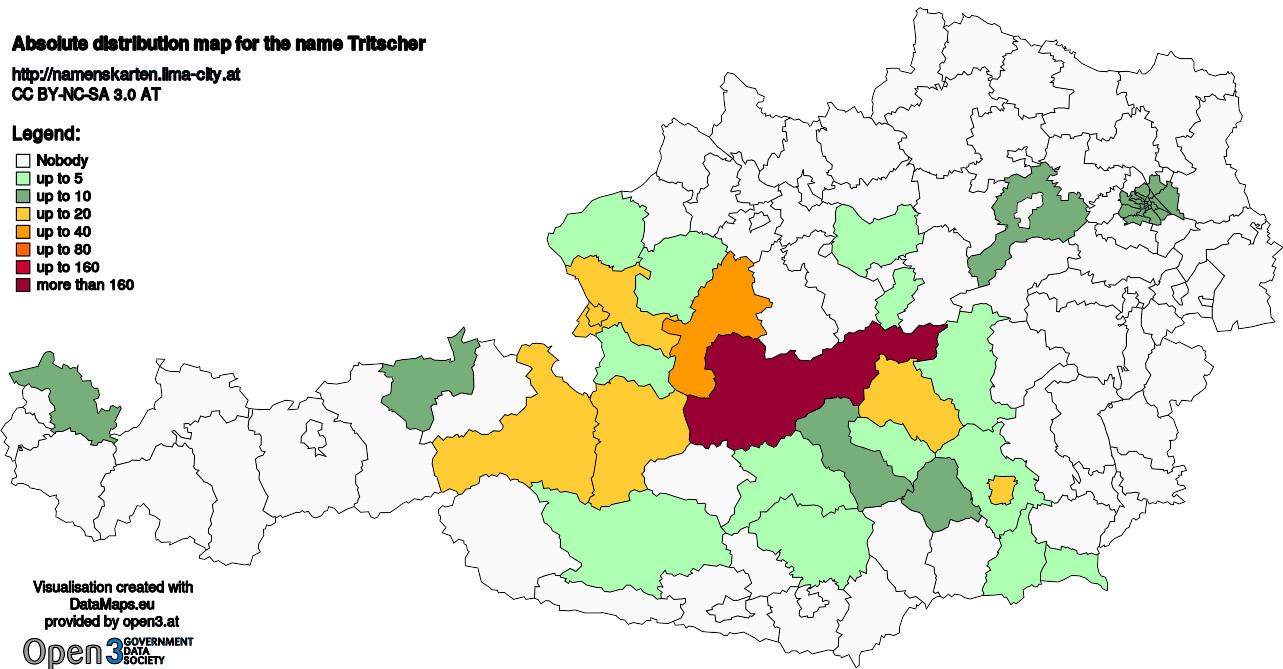 Absolute Distribution maps for surname Tritscher