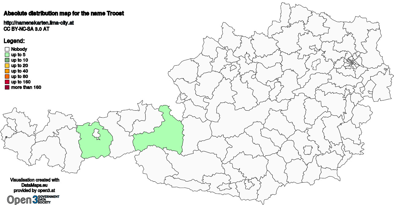 Absolute Distribution maps for surname Troost