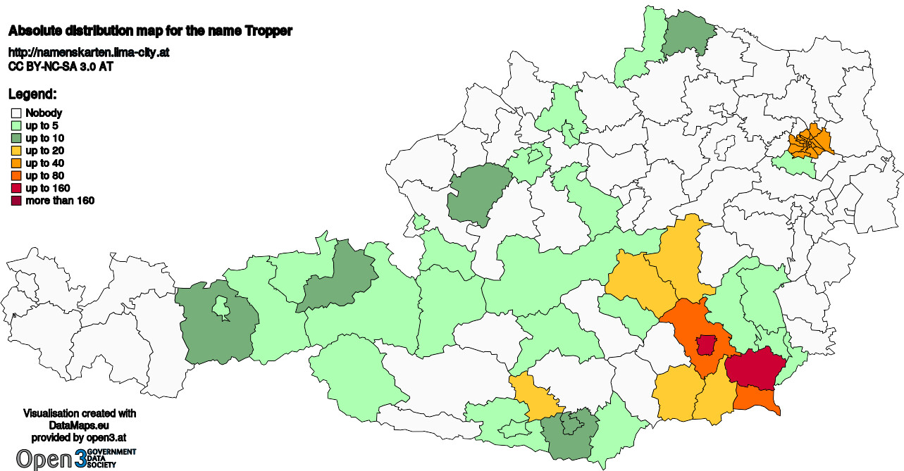 Absolute Distribution maps for surname Tropper