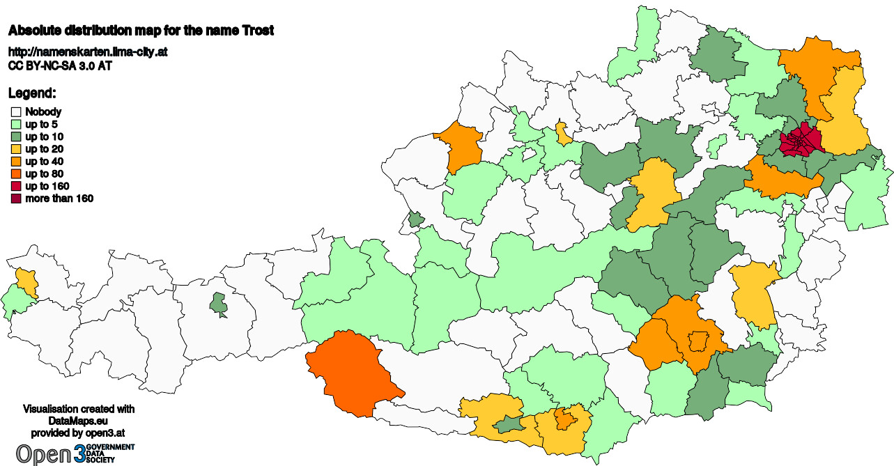 Absolute Distribution maps for surname Trost