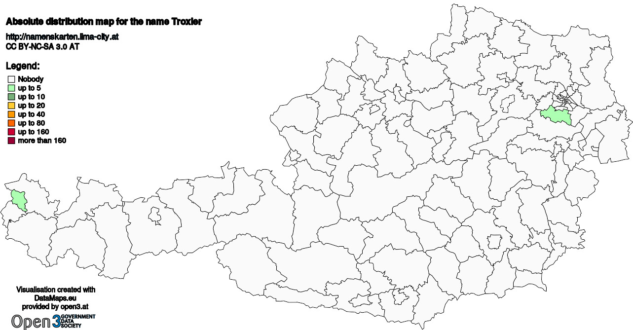 Absolute Distribution maps for surname Troxler