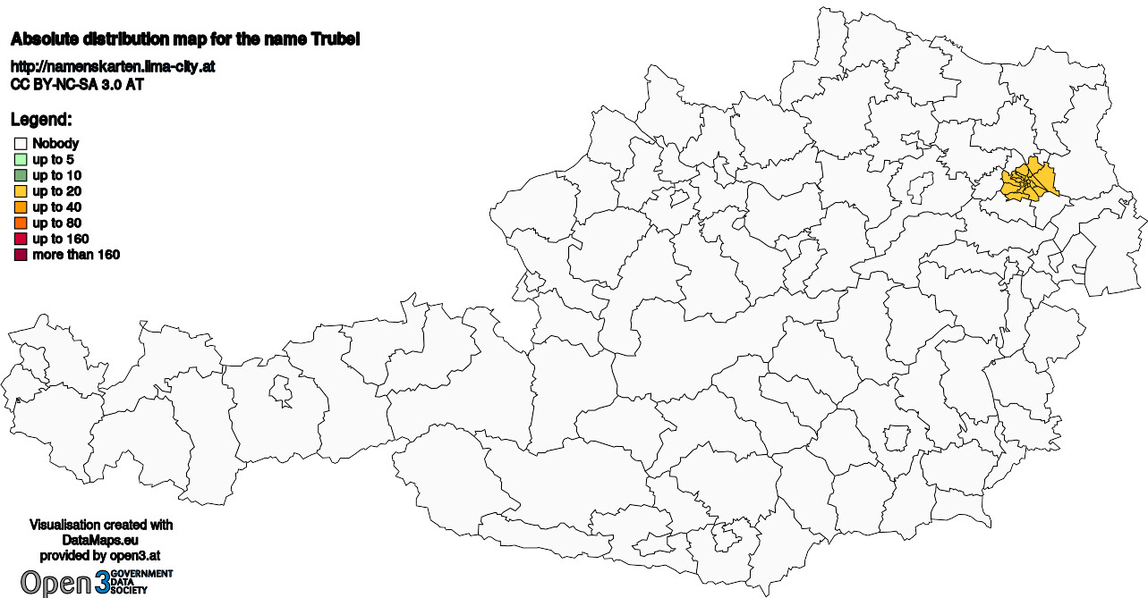 Absolute Distribution maps for surname Trubel