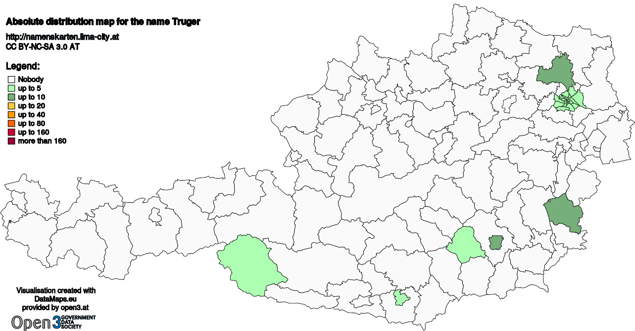 Absolute Distribution maps for surname Truger