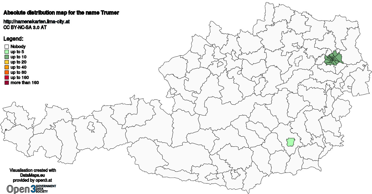 Absolute Distribution maps for surname Trumer