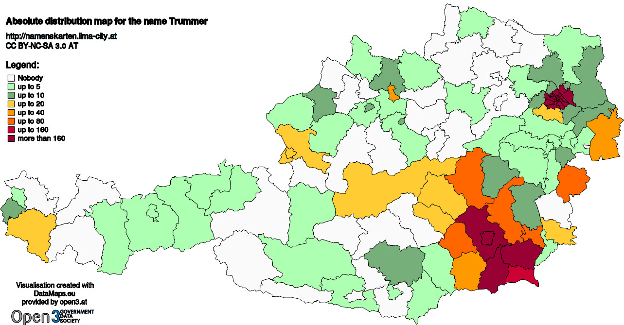 Absolute Distribution maps for surname Trummer