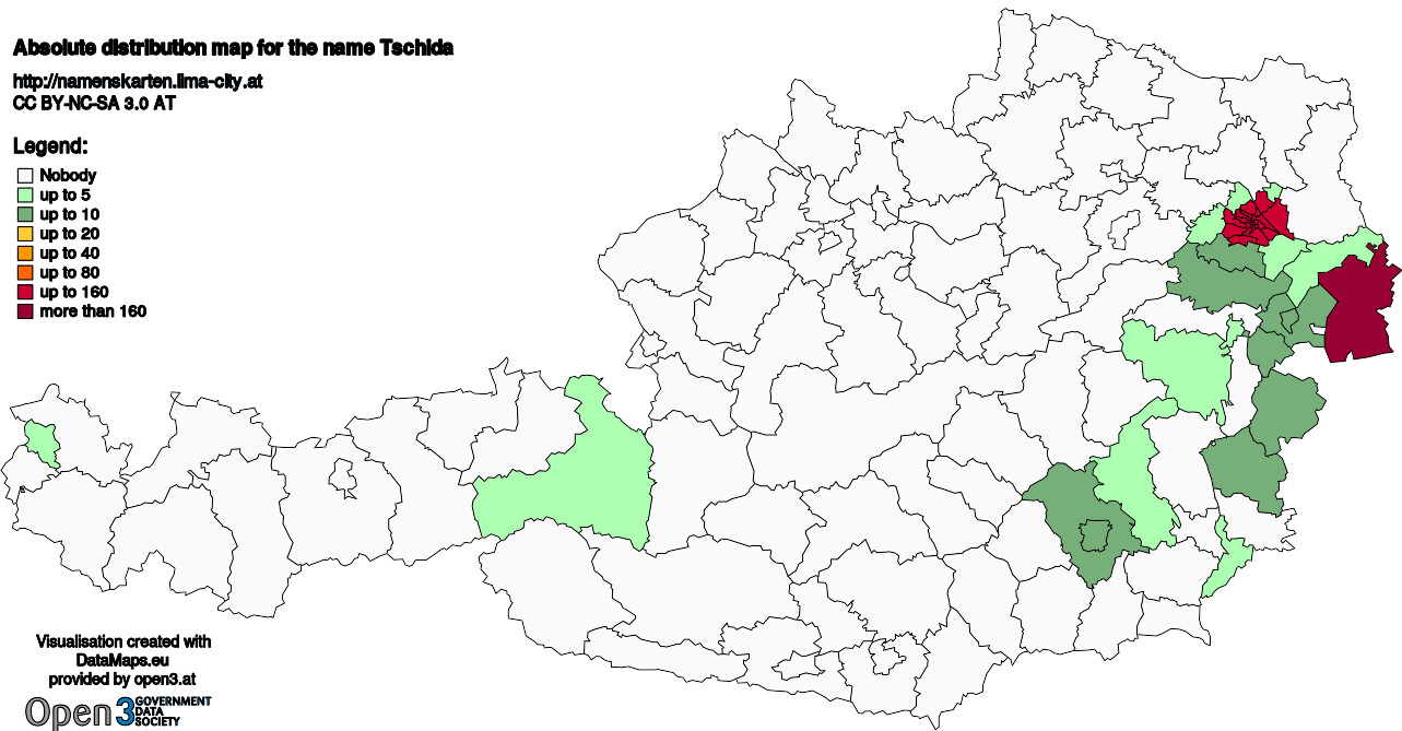 Absolute Distribution maps for surname Tschida