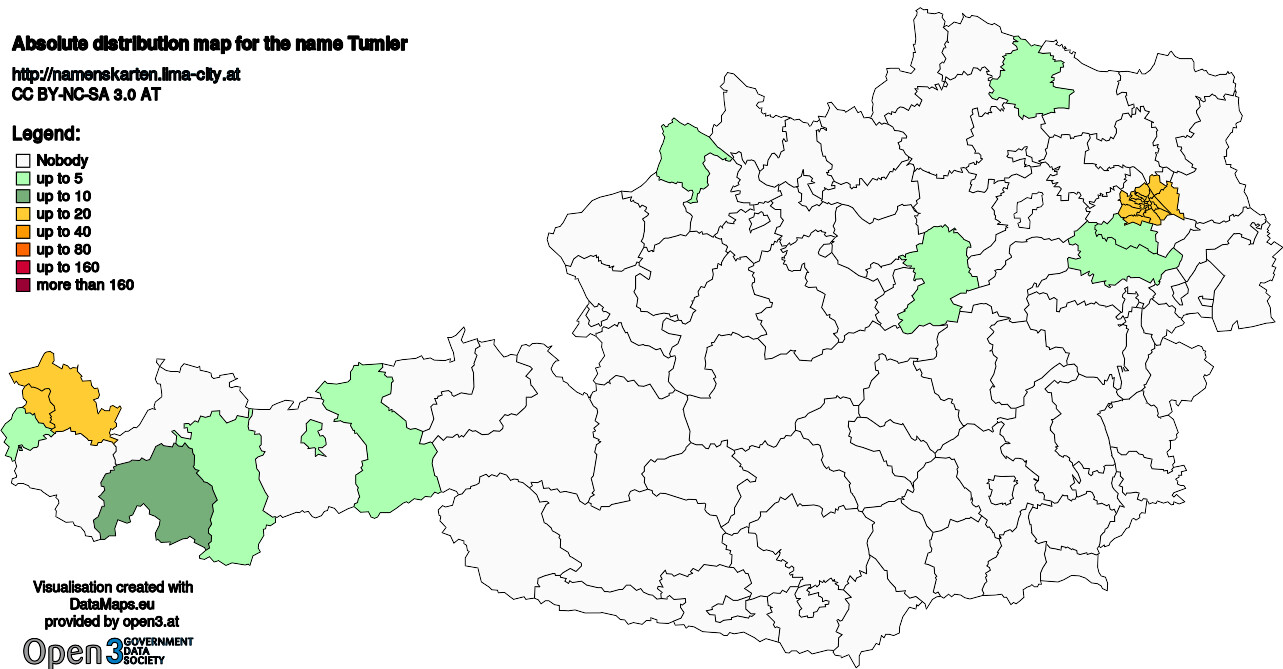 Absolute Distribution maps for surname Tumler