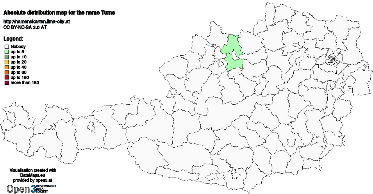 Absolute Distribution maps for surname Tums