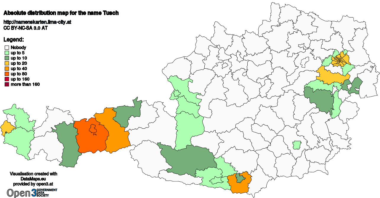 Absolute Distribution maps for surname Tusch