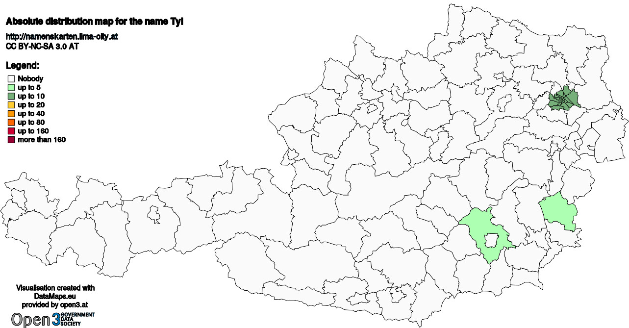 Absolute Distribution maps for surname Tyl