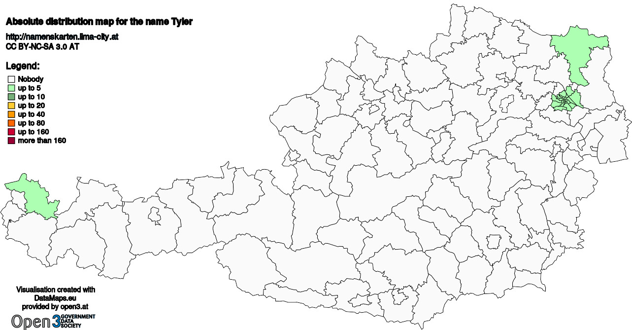 Absolute Distribution maps for surname Tyler