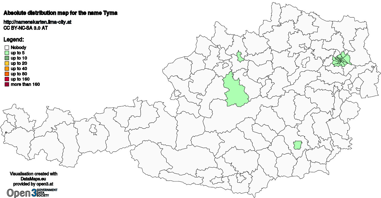 Absolute Distribution maps for surname Tyma