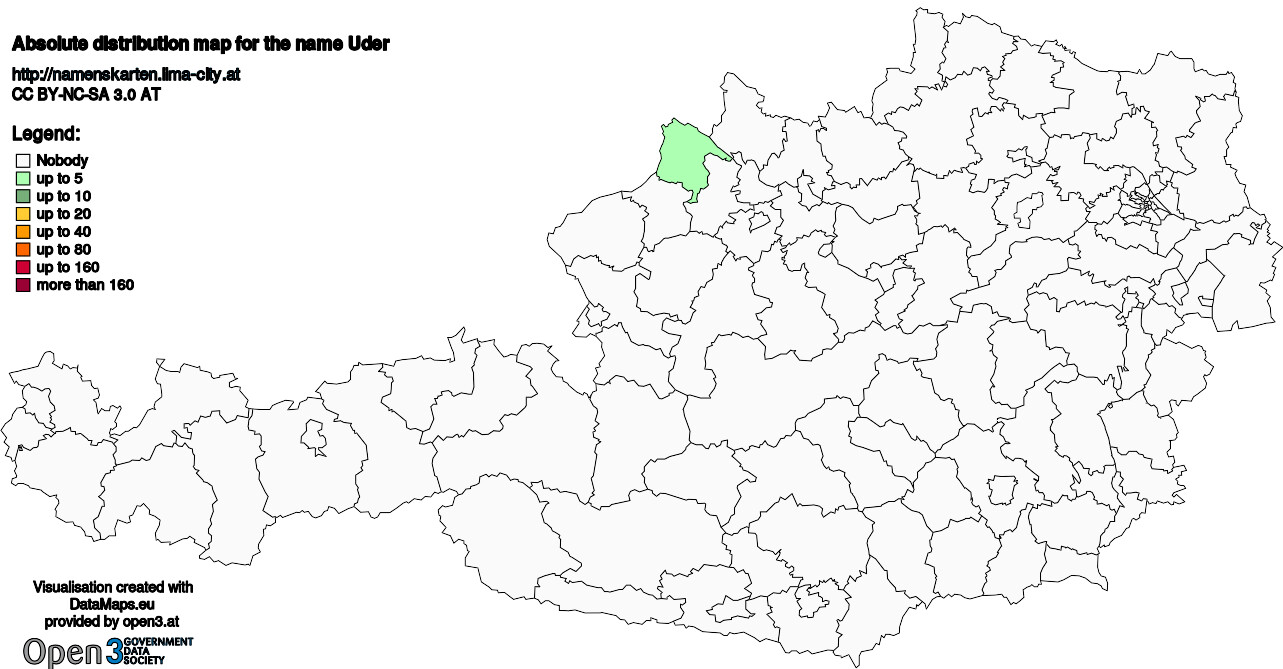 Absolute Distribution maps for surname Uder