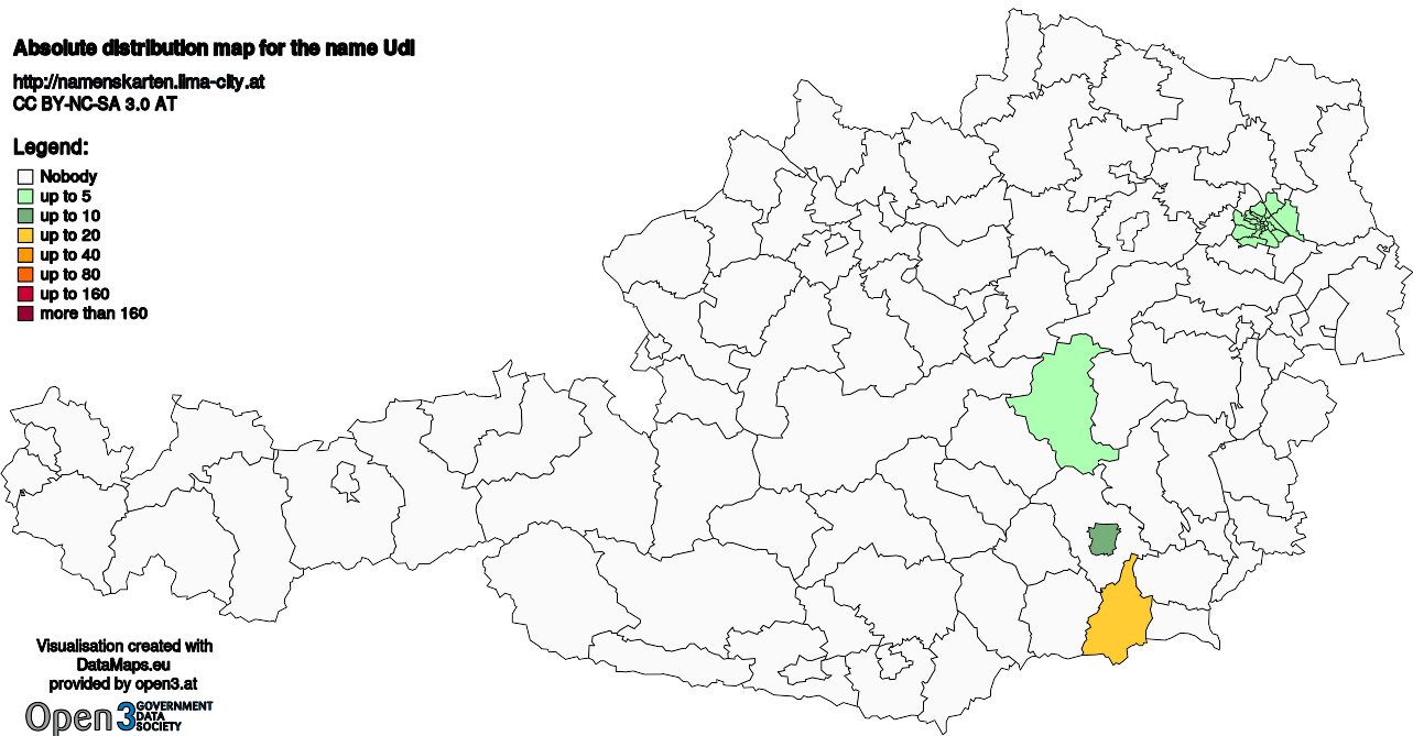 Absolute Distribution maps for surname Udl