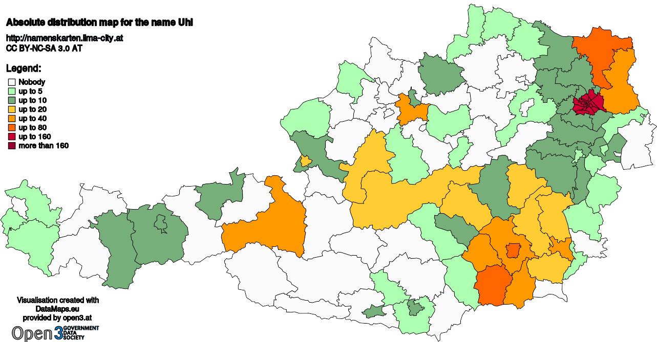 Absolute Distribution maps for surname Uhl