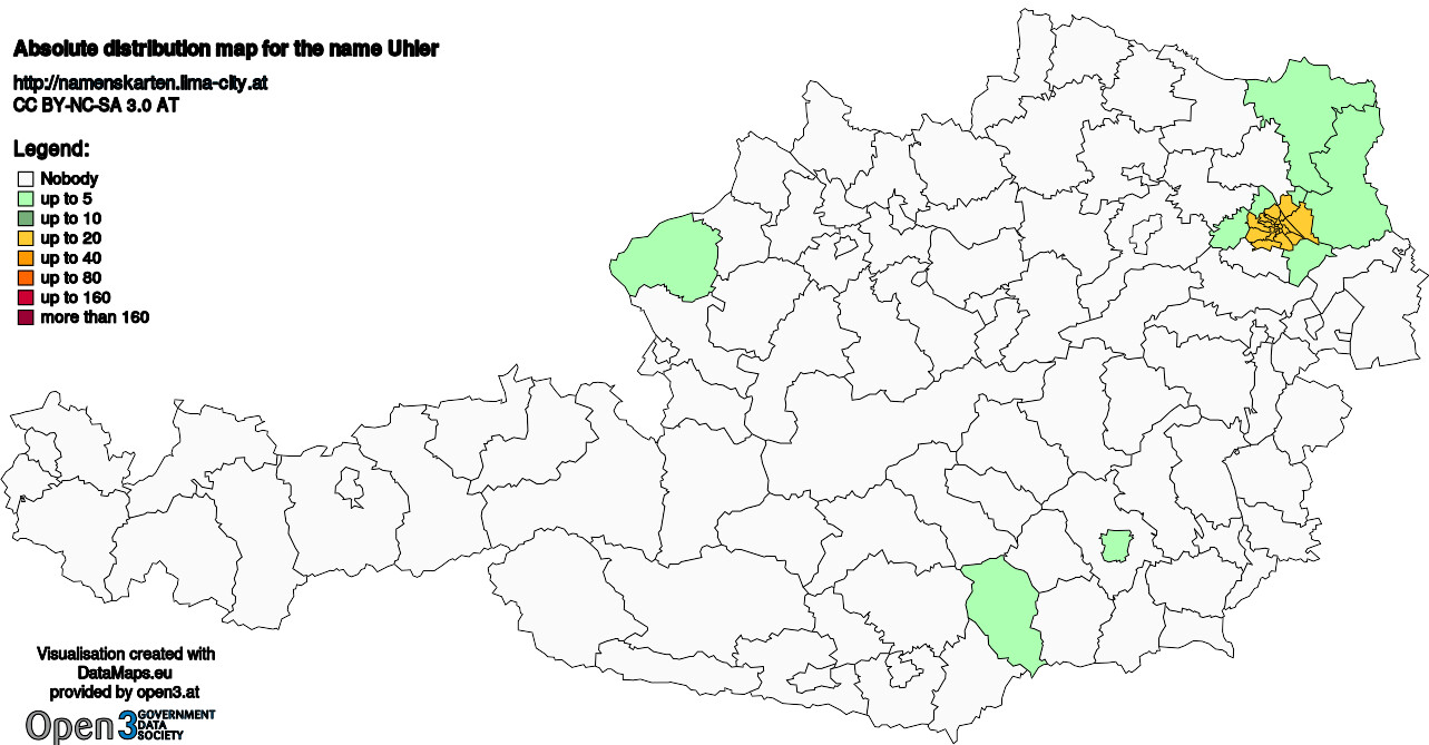 Absolute Distribution maps for surname Uhler