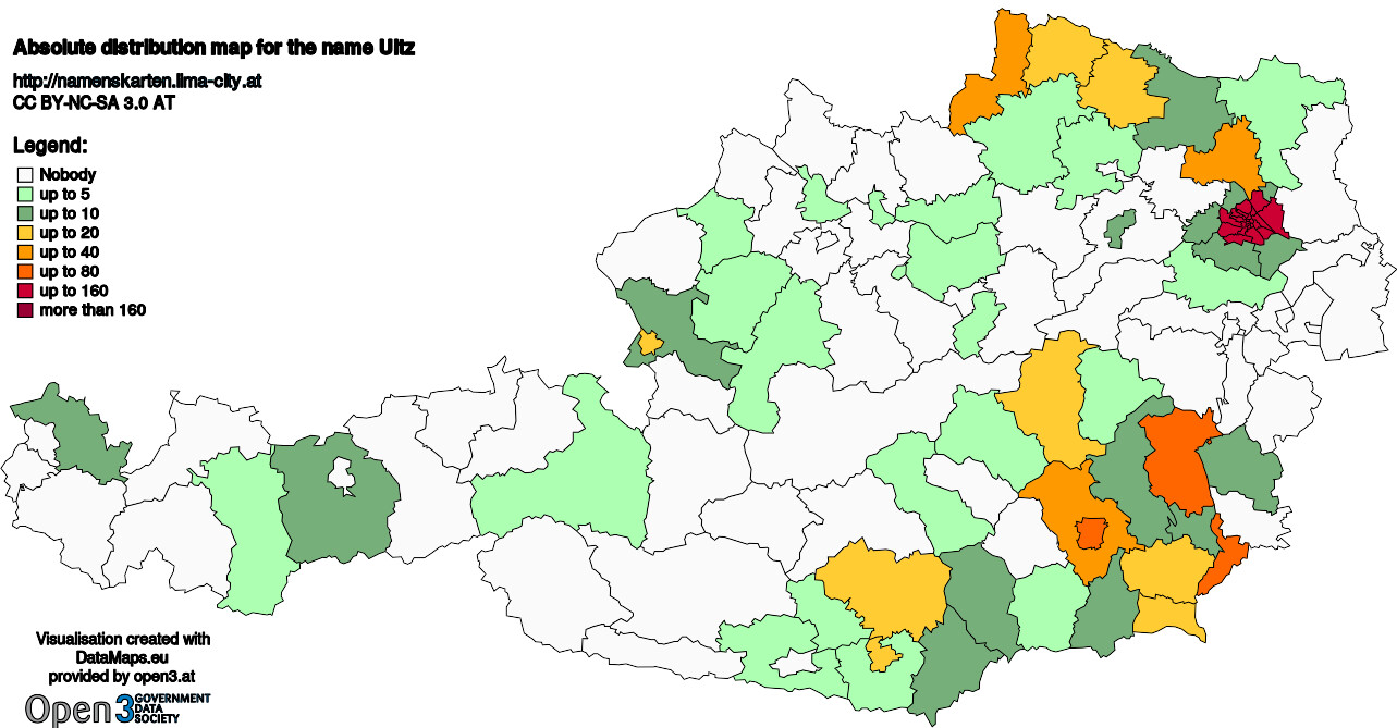 Absolute Distribution maps for surname Uitz