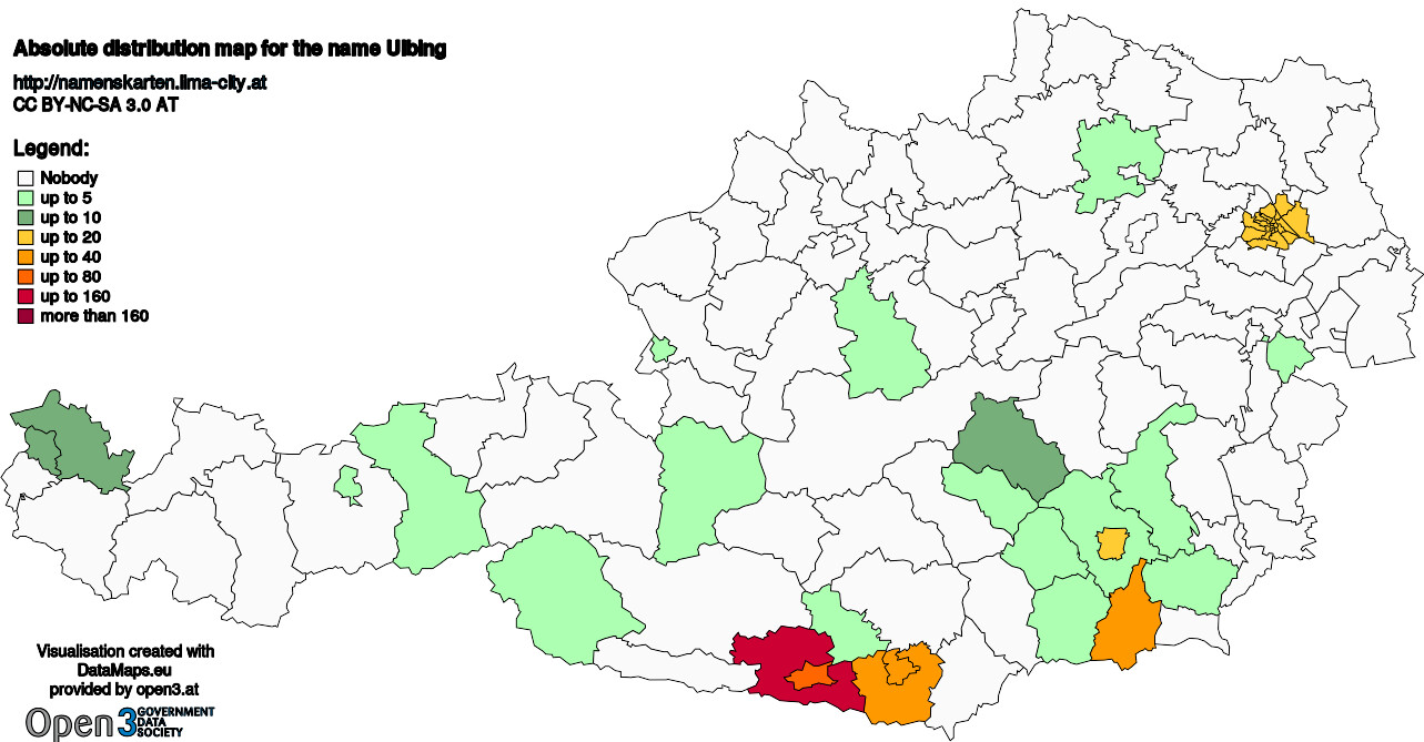 Absolute Distribution maps for surname Ulbing