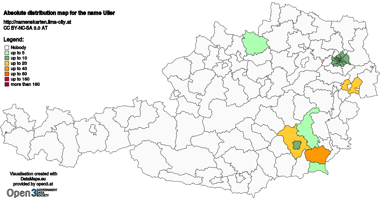 Absolute Distribution maps for surname Uller