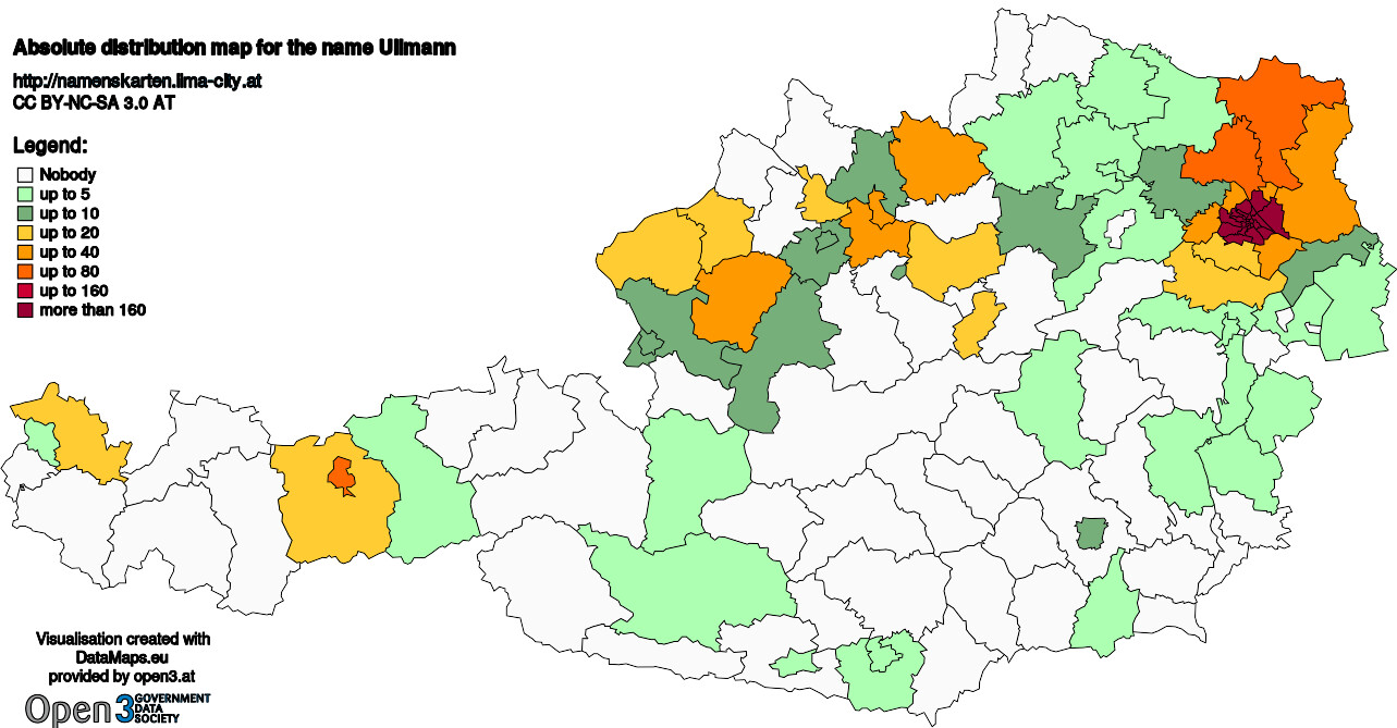 Absolute Distribution maps for surname Ullmann