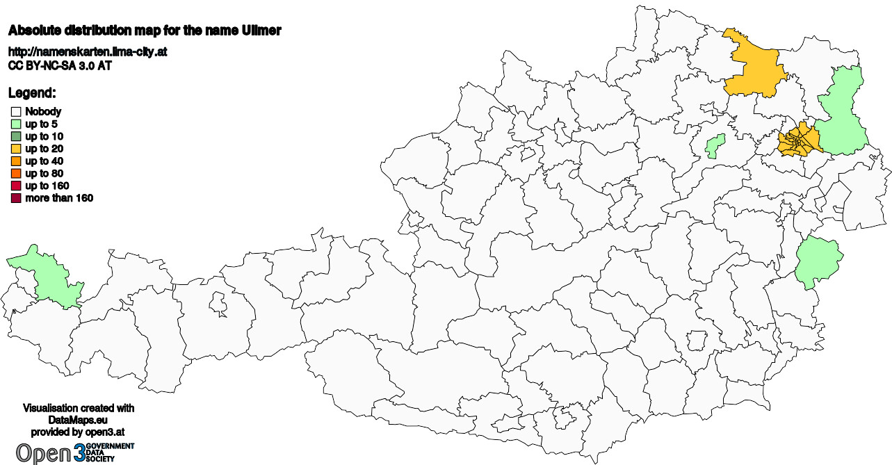 Absolute Distribution maps for surname Ullmer