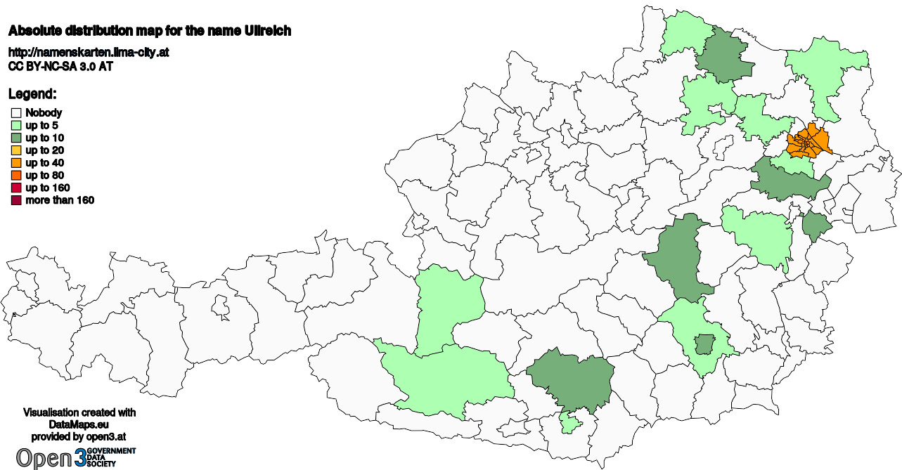 Absolute Distribution maps for surname Ullreich