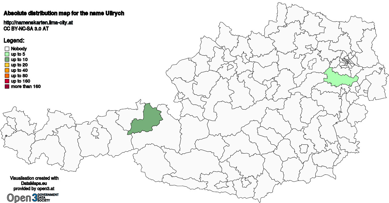 Absolute Distribution maps for surname Ullrych