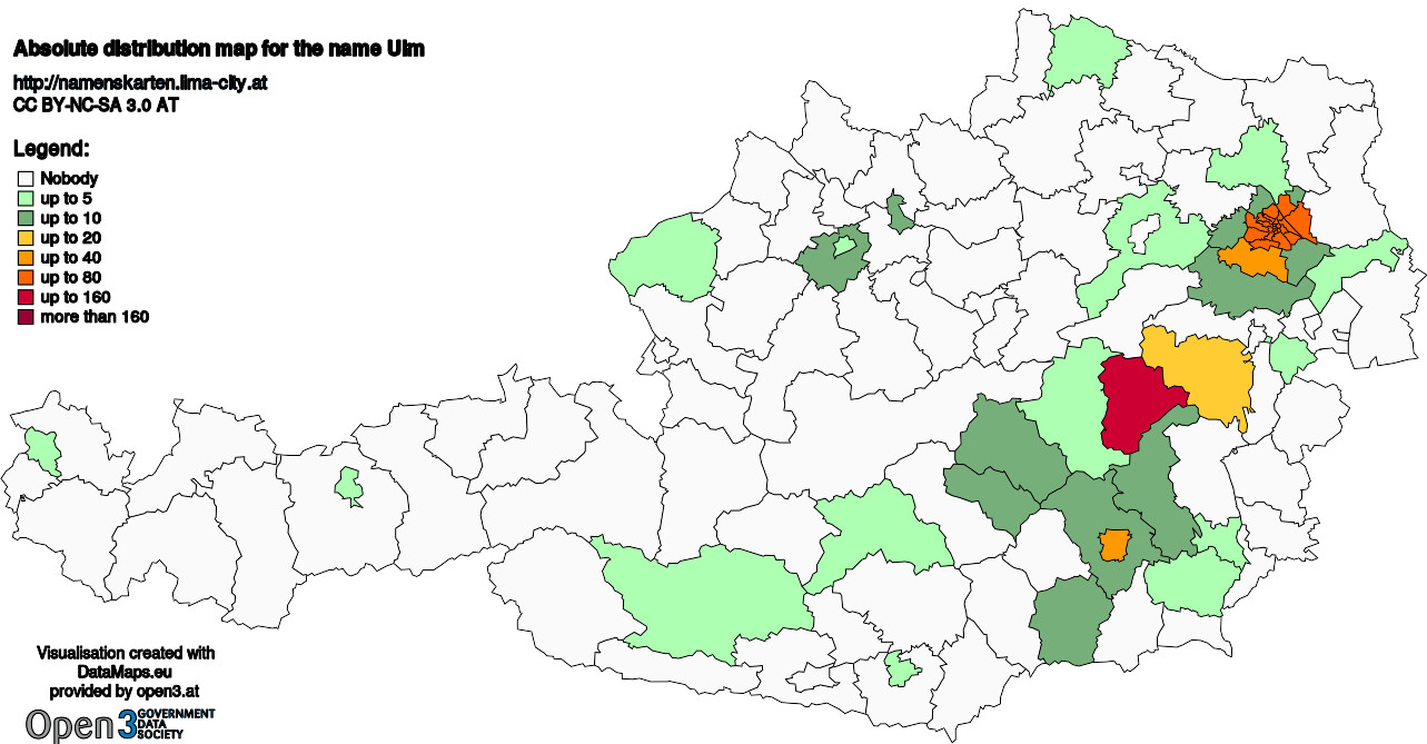 Absolute Distribution maps for surname Ulm