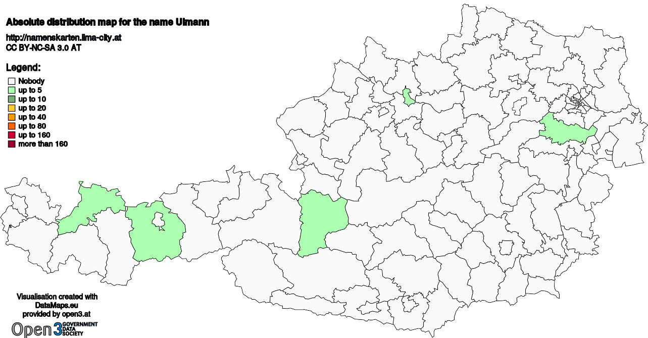 Absolute Distribution maps for surname Ulmann