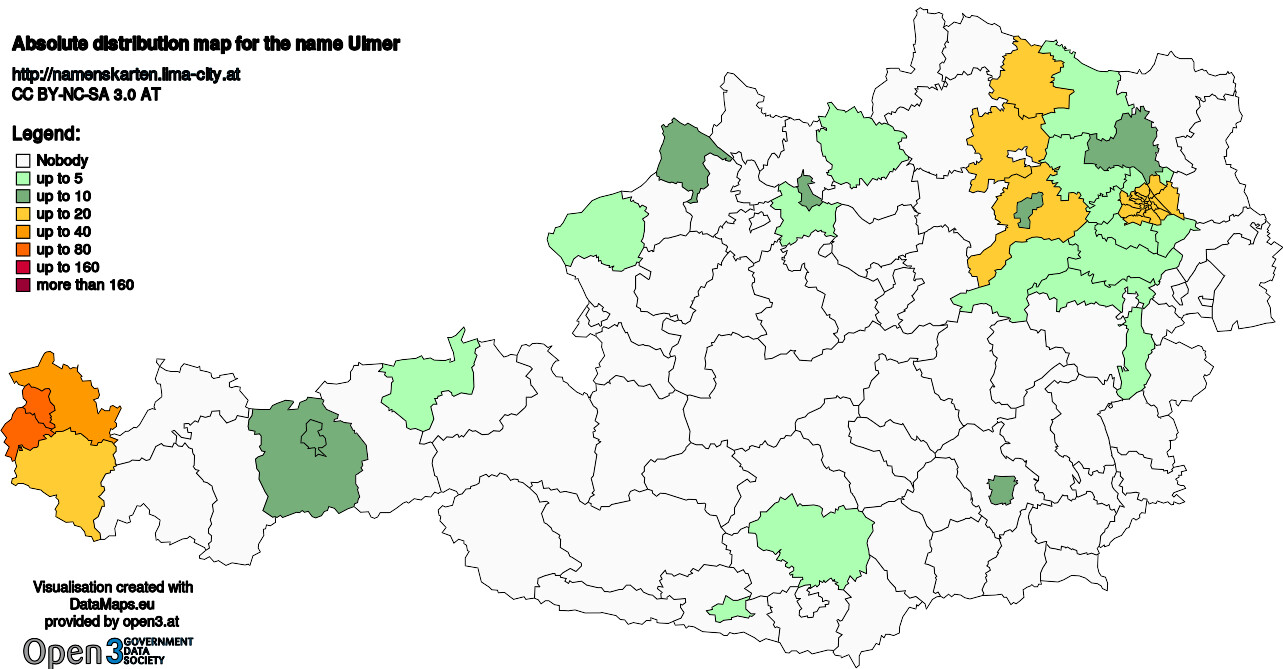 Absolute Distribution maps for surname Ulmer