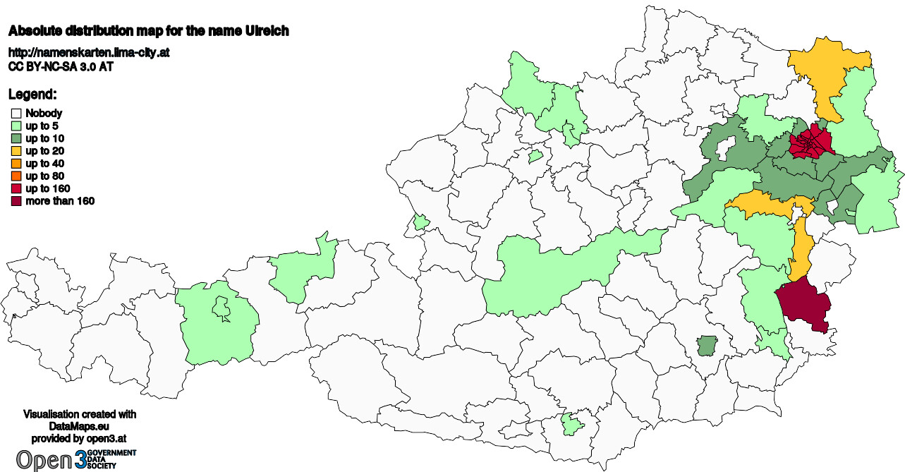 Absolute Distribution maps for surname Ulreich