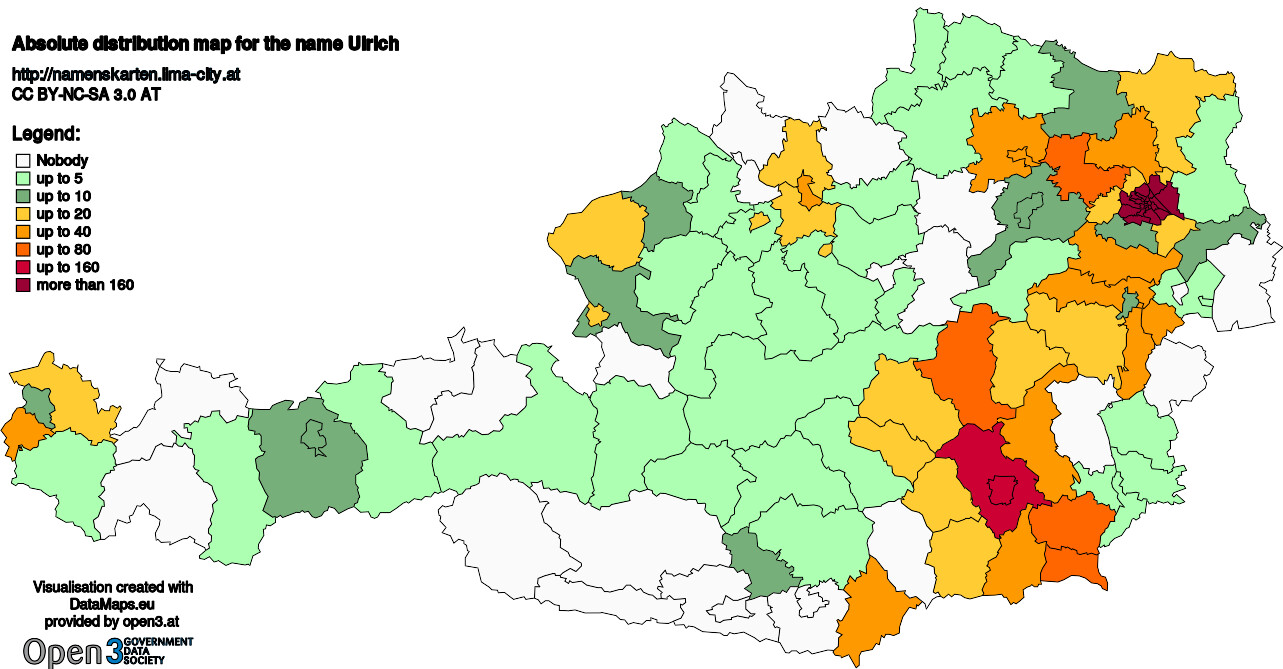 Absolute Distribution maps for surname Ulrich