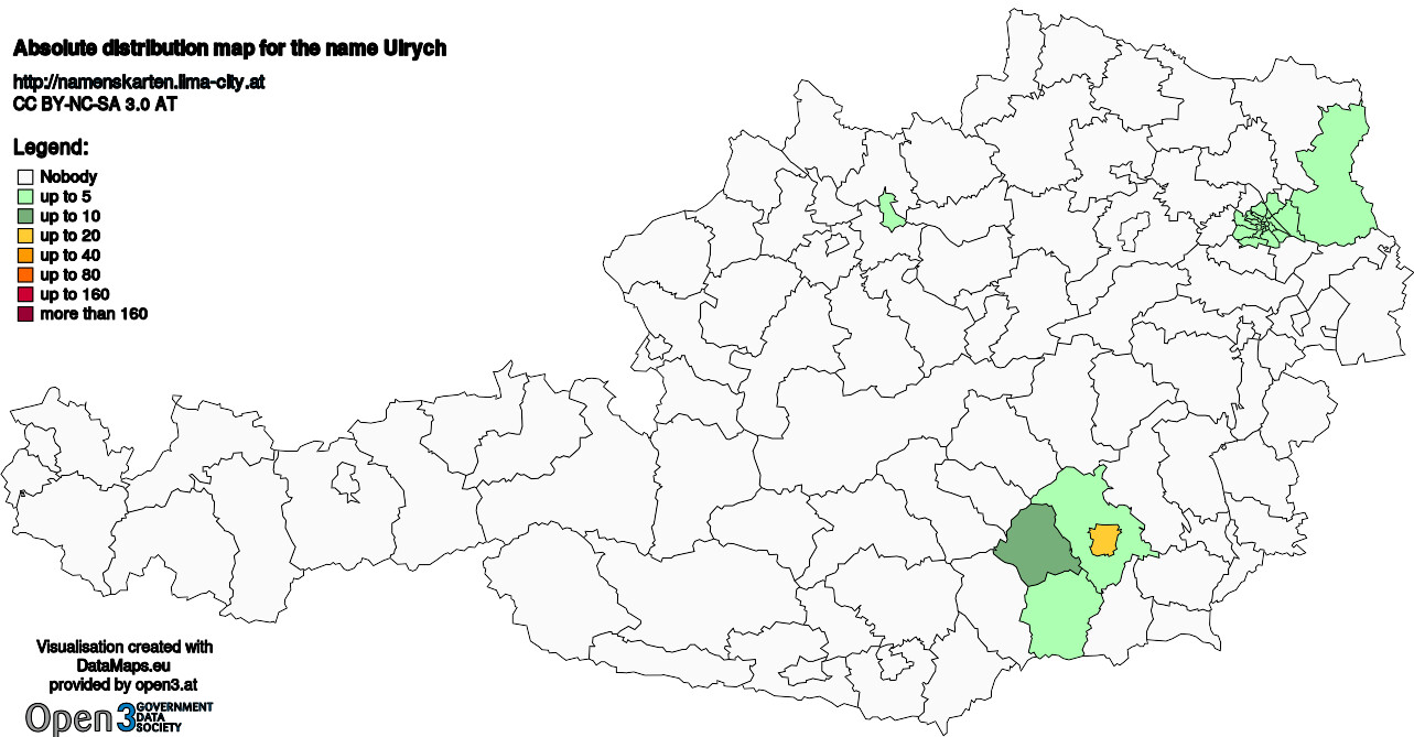 Absolute Distribution maps for surname Ulrych