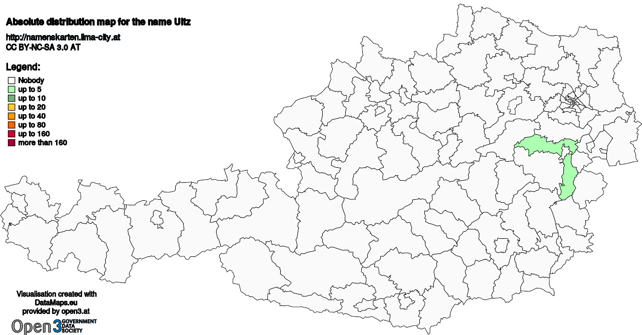 Absolute Distribution maps for surname Ultz