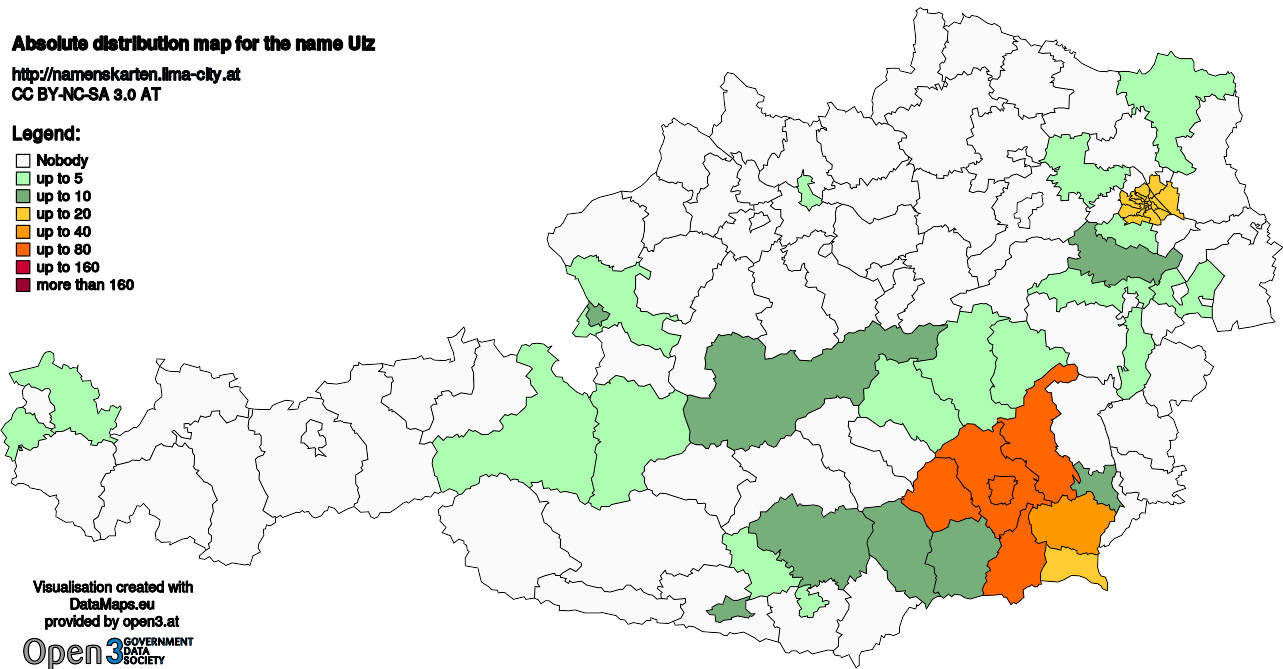 Absolute Distribution maps for surname Ulz