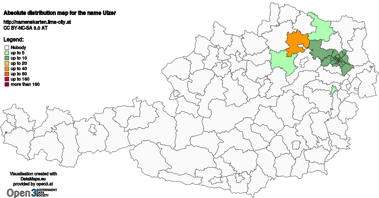 Absolute Distribution maps for surname Ulzer