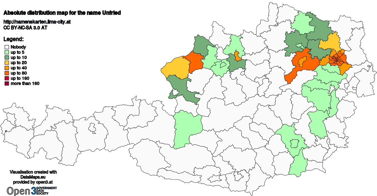 Absolute Distribution maps for surname Unfried