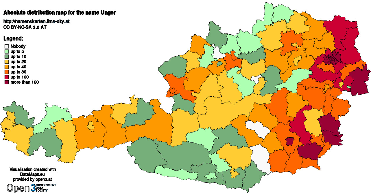 Absolute Distribution maps for surname Unger