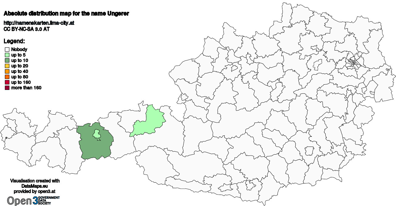 Absolute Distribution maps for surname Ungerer