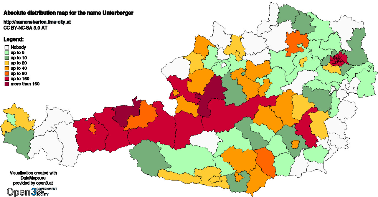 Absolute Distribution maps for surname Unterberger