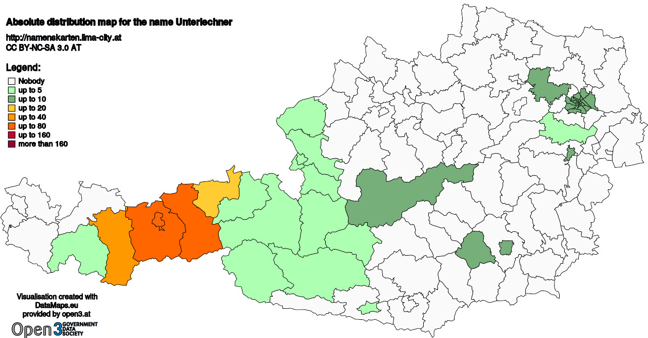 Absolute Distribution maps for surname Unterlechner