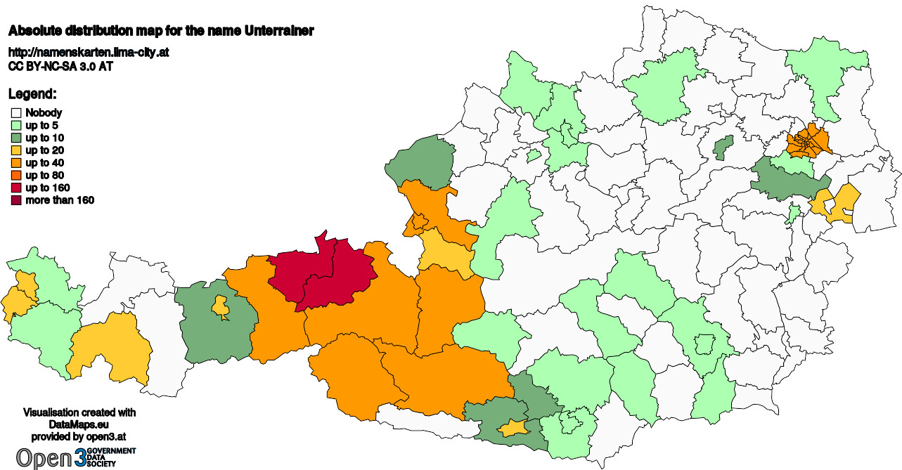 Absolute Distribution maps for surname Unterrainer